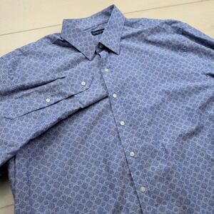 Proper Cloth Shirt Mens 16.5 XL Blue Geometric‎ Medallion Print Button Down